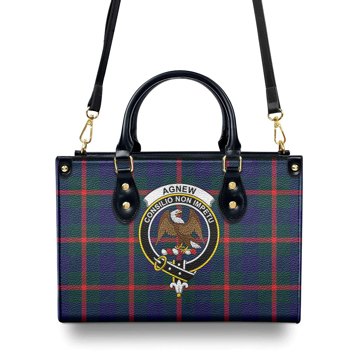 Agnew Modern Tartan Crest Leather Handbag