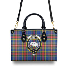 Beaton Modern Tartan Crest Leather Handbag