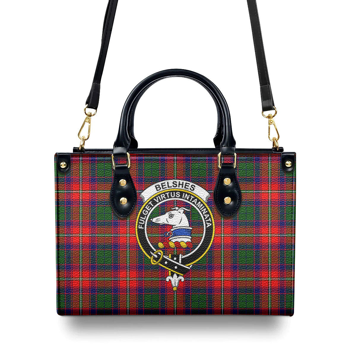 Belshes Tartan Crest Leather Handbag