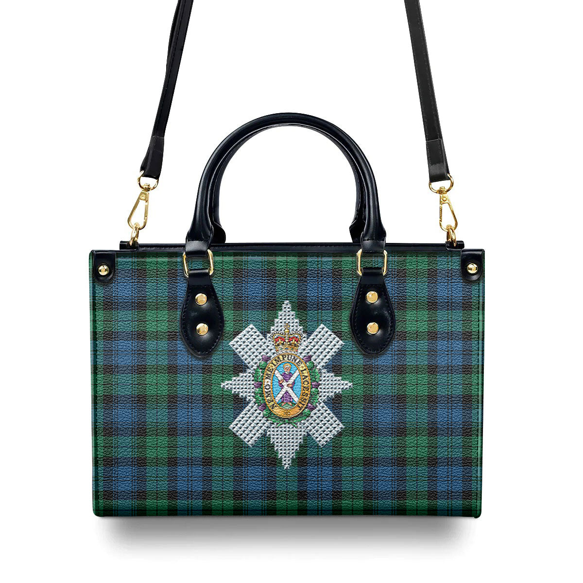 Black Watch Ancient Tartan Crest Leather Handbag