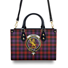 Brown Modern Tartan Crest Leather Handbag