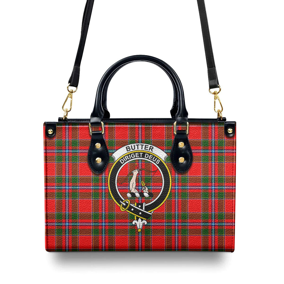 Butter Tartan Crest Leather Handbag