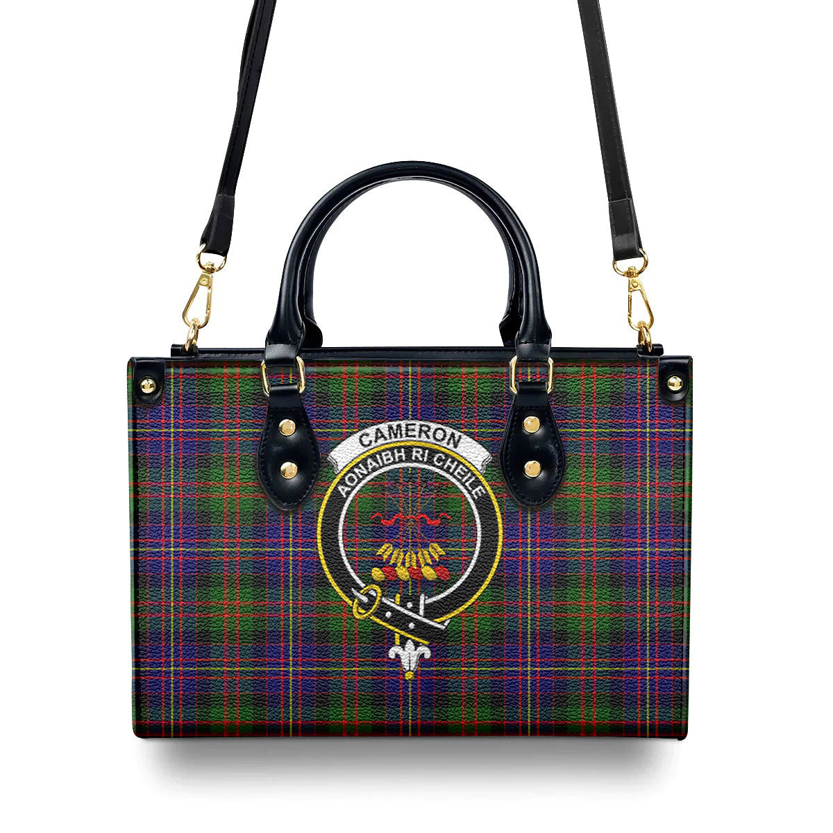 Cameron of Erracht Modern Tartan Crest Leather Handbag