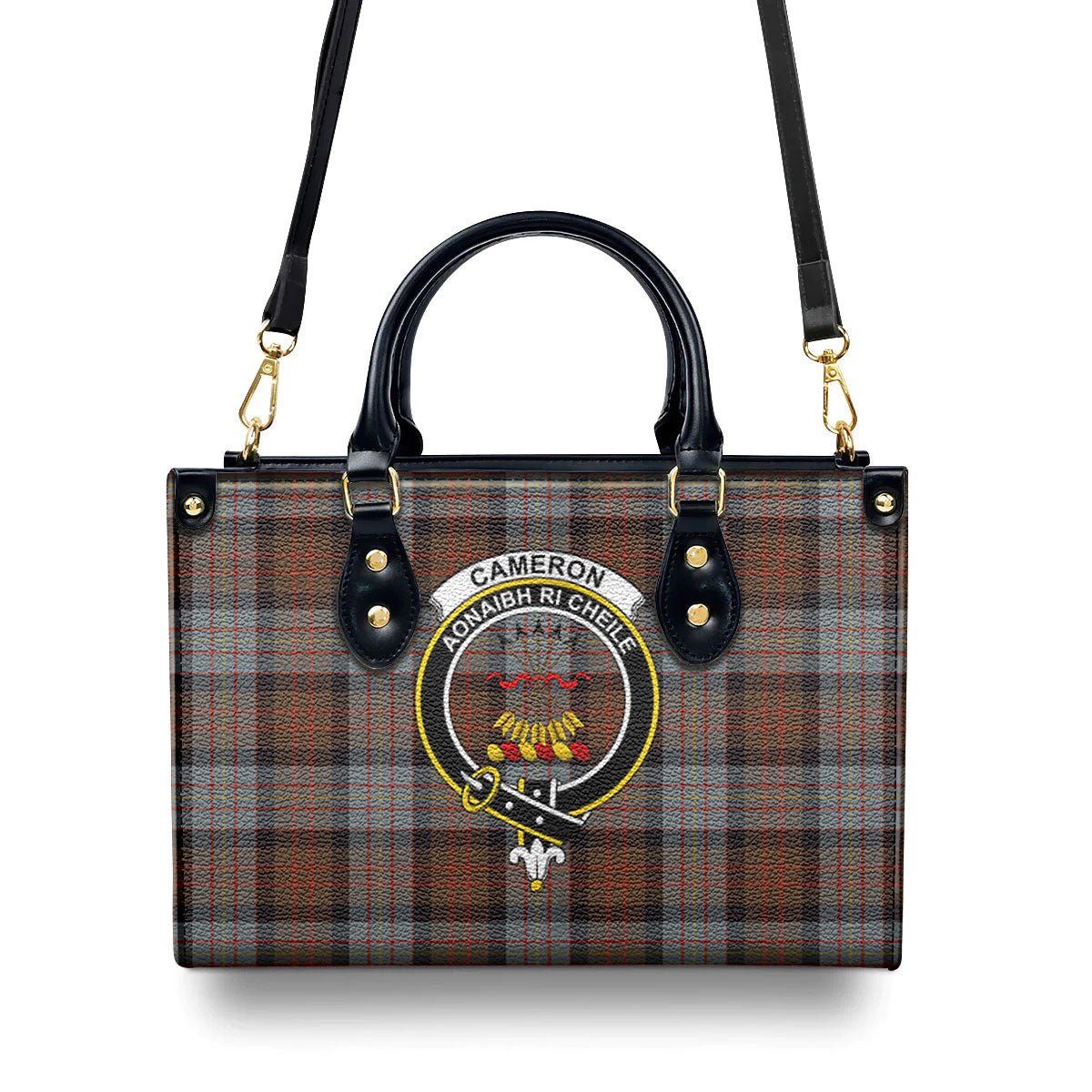 Cameron of Erracht Weathered Tartan Crest Leather Handbag