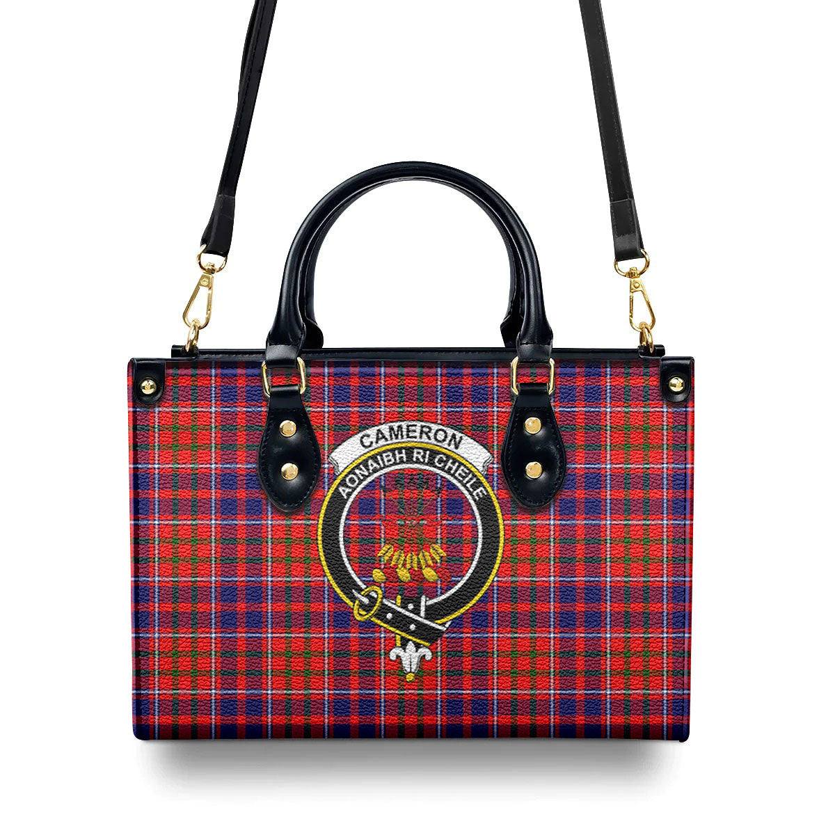 Cameron of Lochiel Modern Tartan Crest Leather Handbag