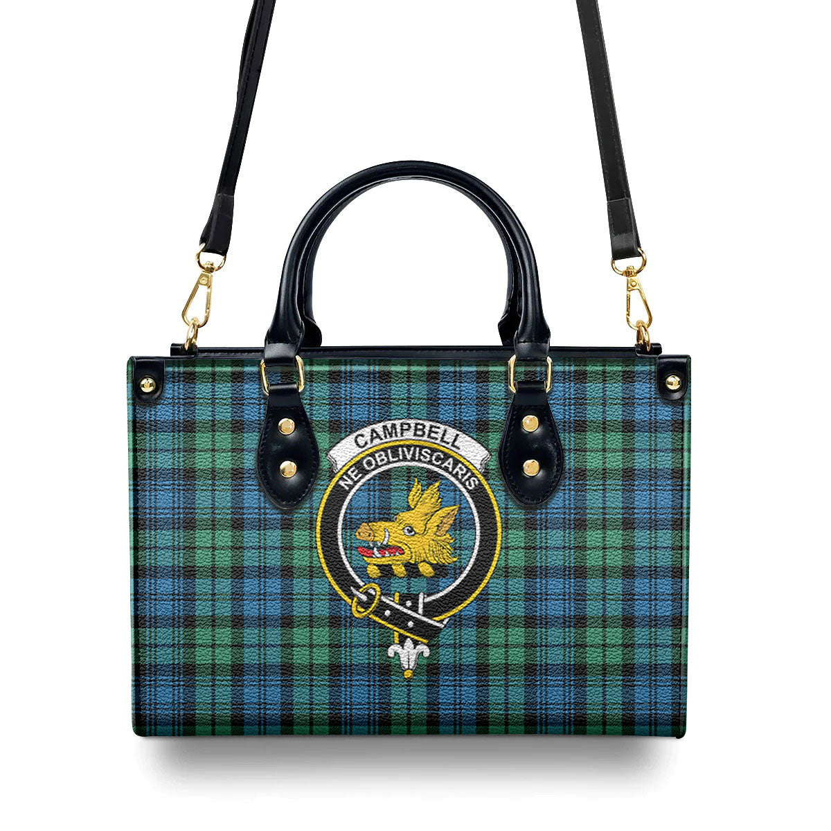 Campbell Ancient 01 Tartan Crest Leather Handbag