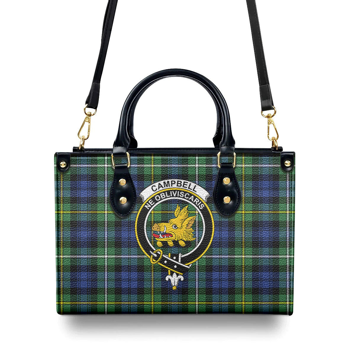 Campbell Argyll Ancient Tartan Crest Leather Handbag