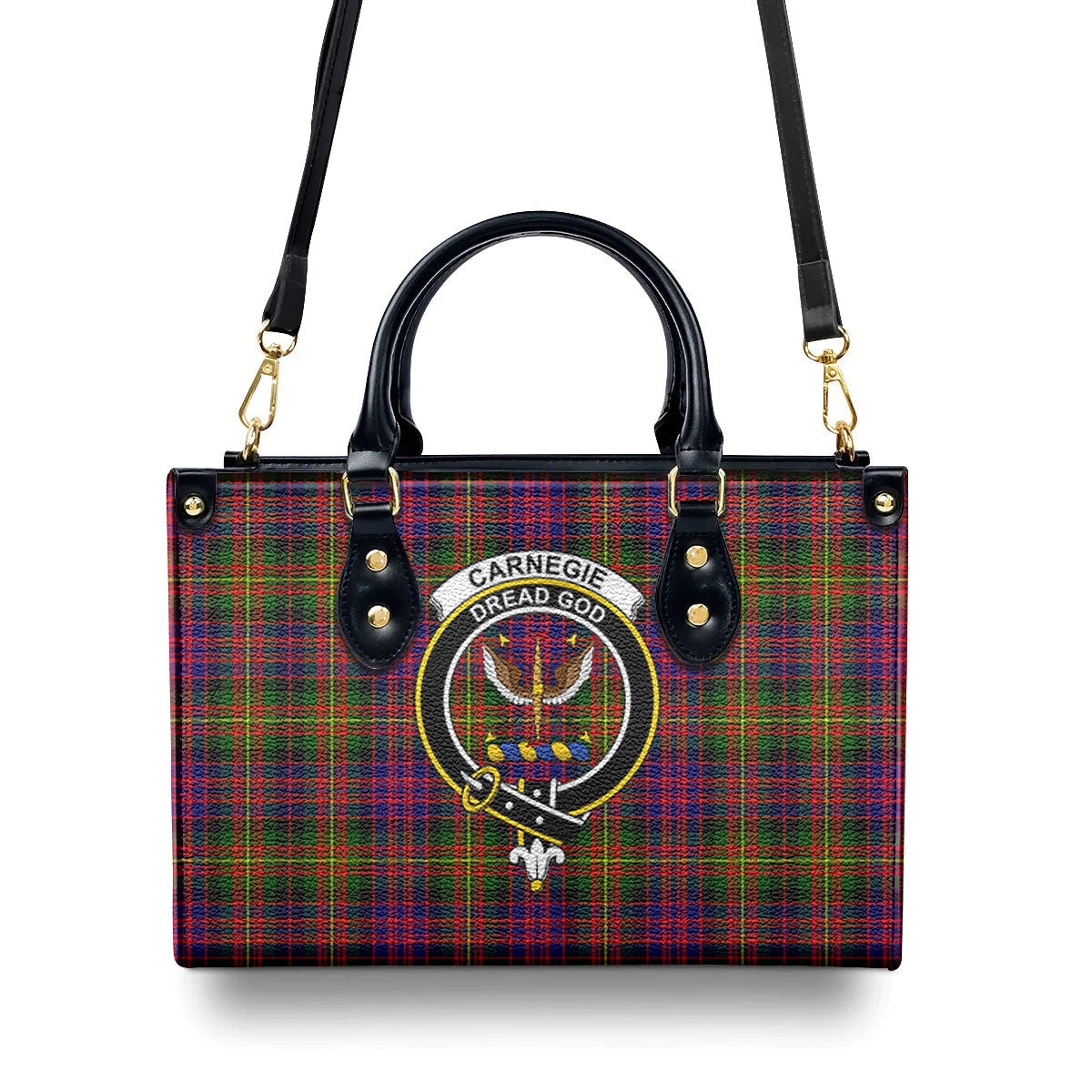 Carnegie Modern Tartan Crest Leather Handbag