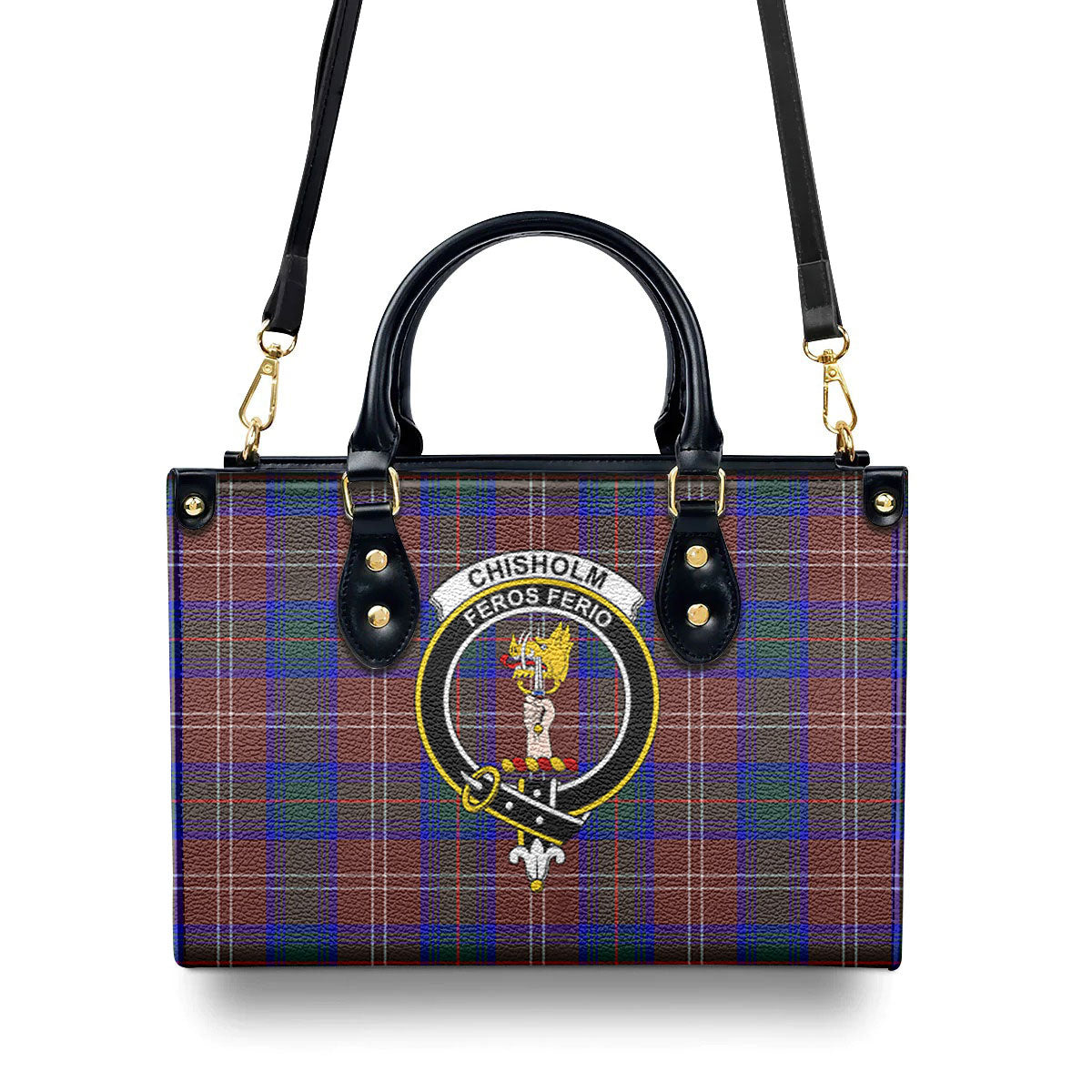 Chisholm Hunting Modern Tartan Crest Leather Handbag