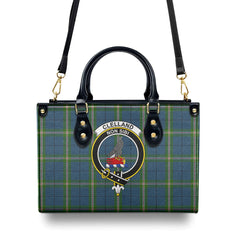 Clelland Tartan Crest Leather Handbag