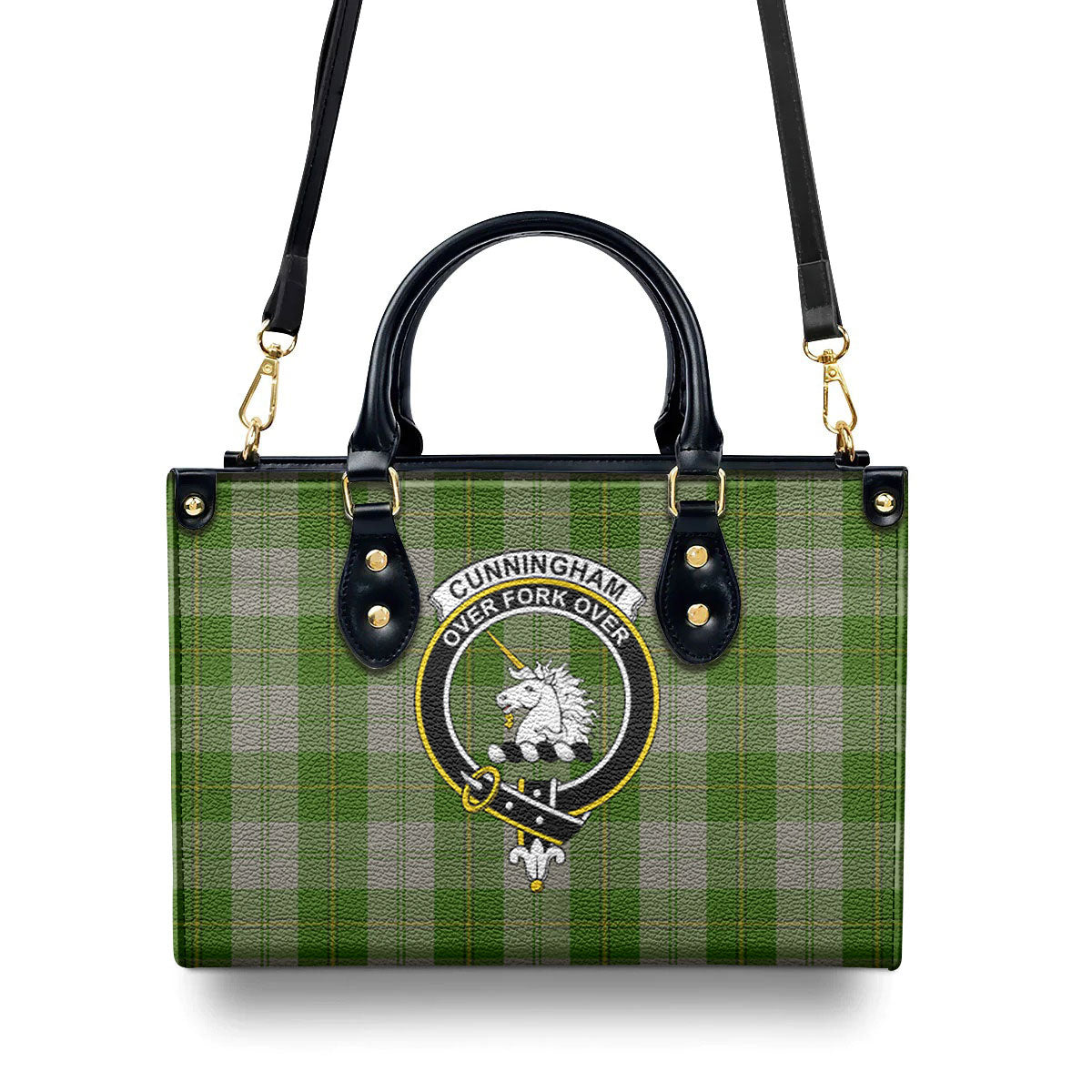 Cunningham Dress Green Dancers Tartan Crest Leather Handbag