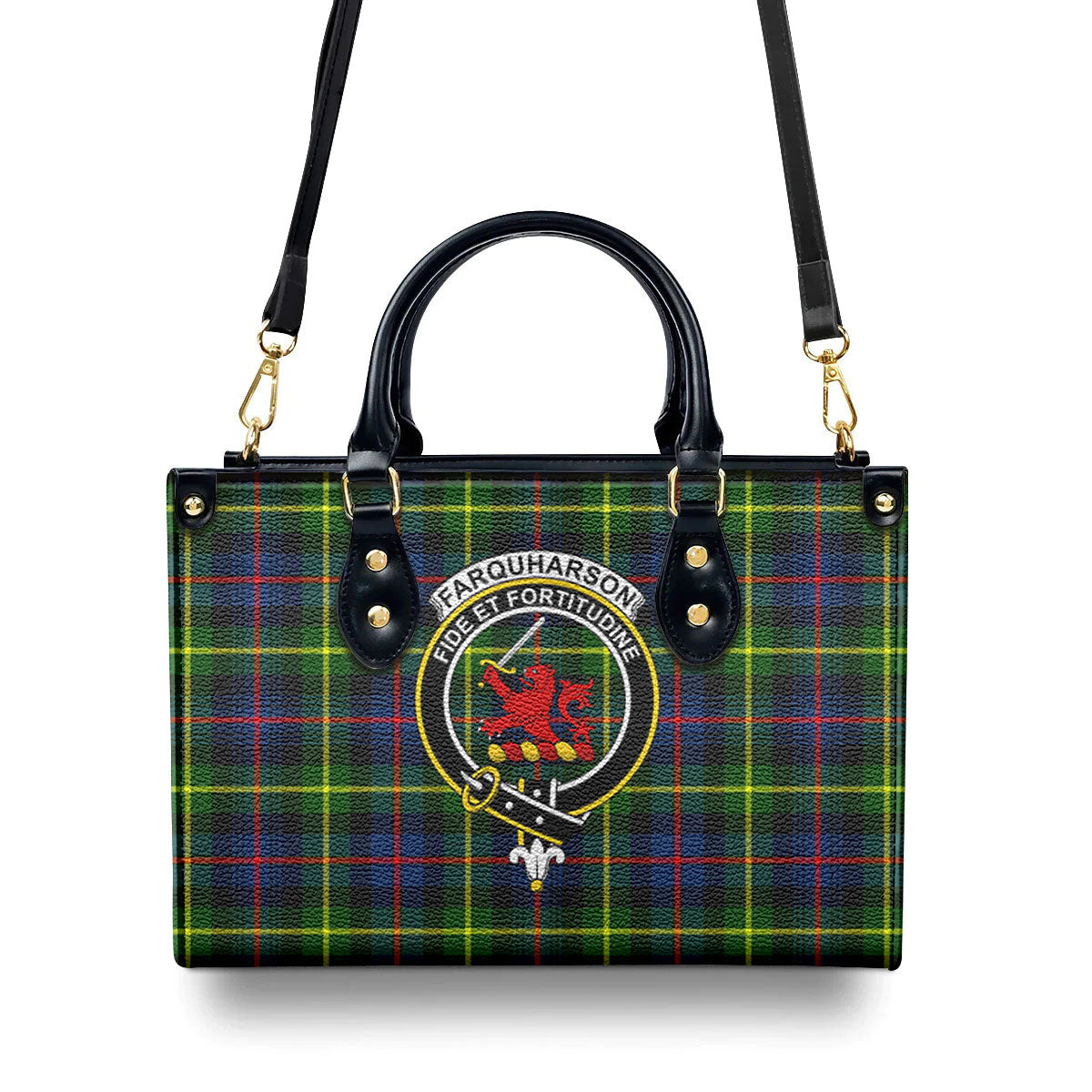 Farquharson Modern Tartan Crest Leather Handbag