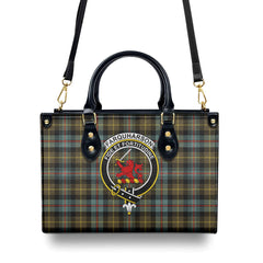 Farquharson Weathered Tartan Crest Leather Handbag