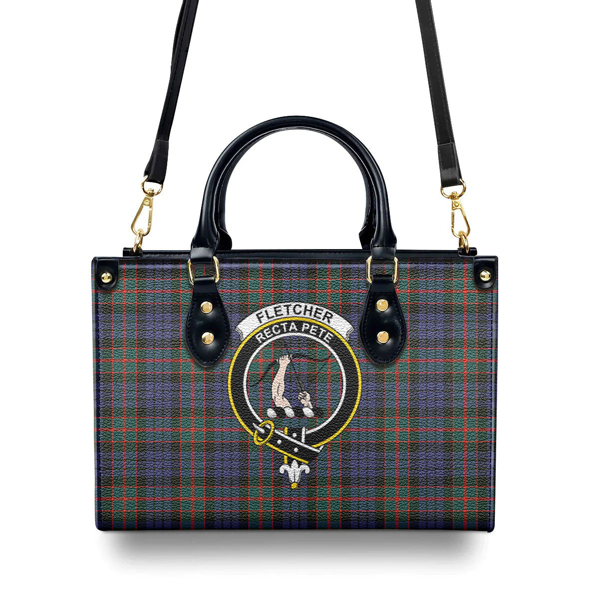 Fletcher of Dunans Tartan Crest Leather Handbag