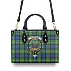 Gordon Old Ancient Tartan Crest Leather Handbag