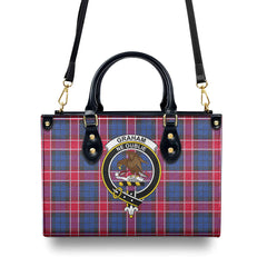 Graham of Menteith Red Tartan Crest Leather Handbag