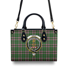 Gray Hunting Tartan Crest Leather Handbag