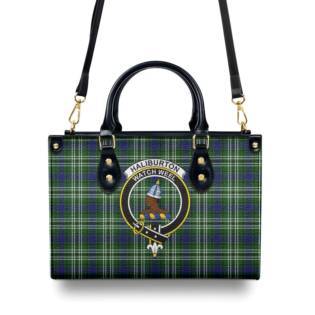 Haliburton Tartan Crest Leather Handbag