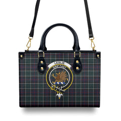 Leslie Hunting Modern Tartan Crest Leather Handbag