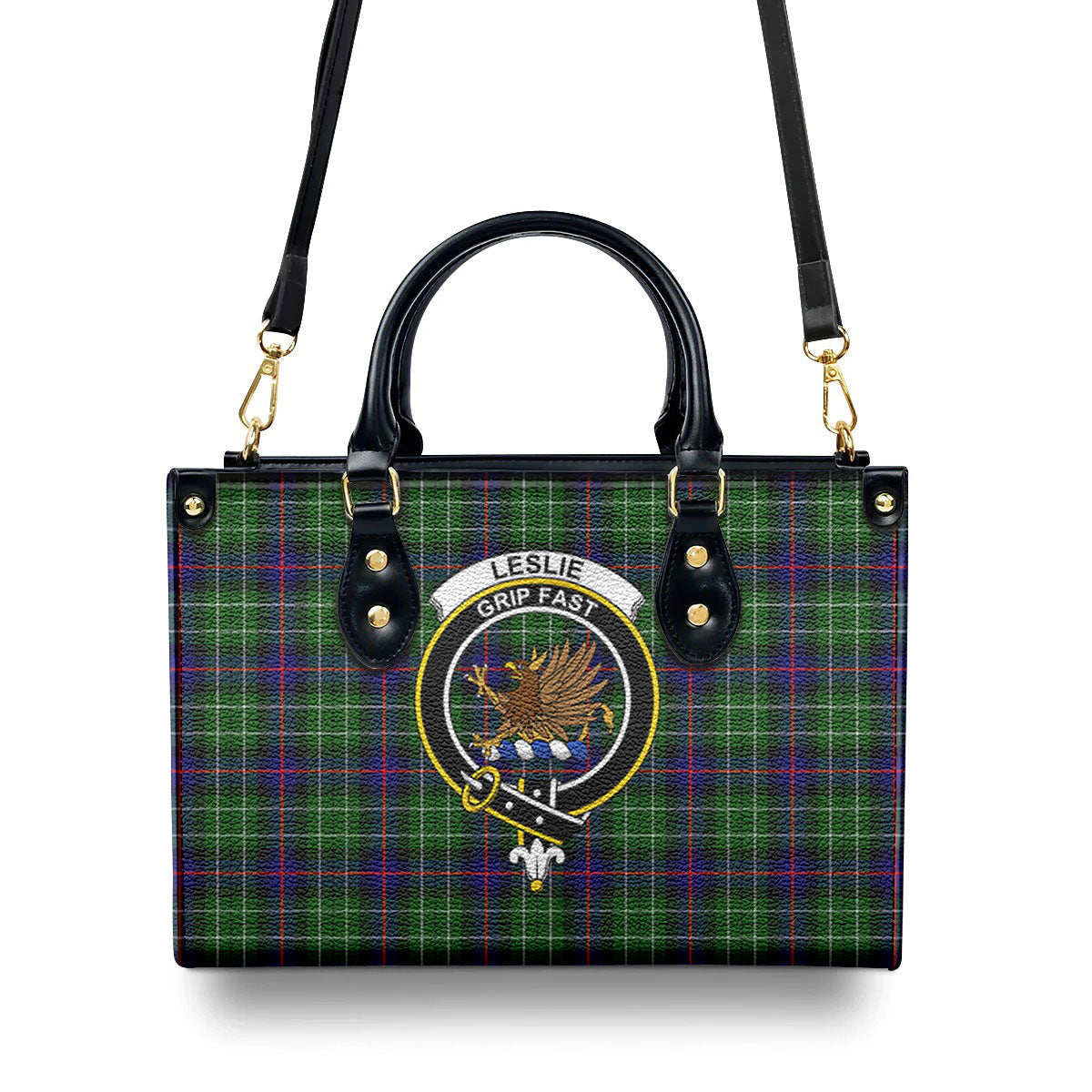 Leslie Hunting Tartan Crest Leather Handbag