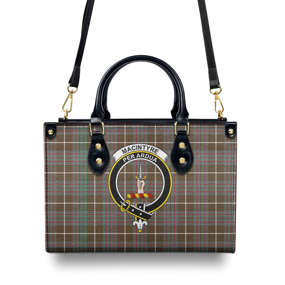 MacIntyre Hunting Weathered Tartan Crest Leather Handbag