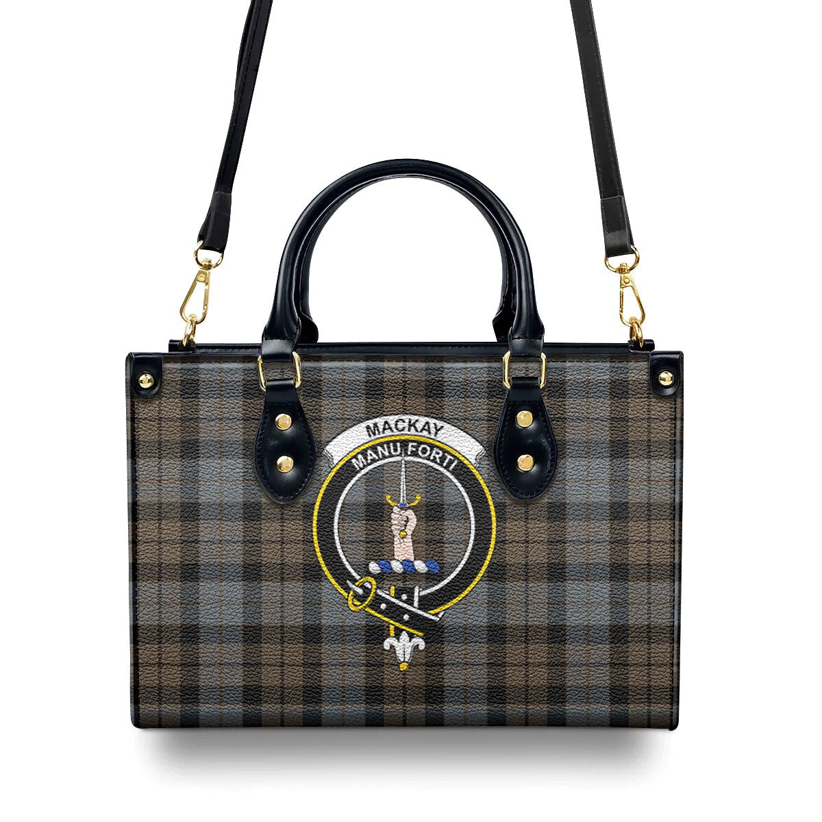 MacKay Weathered Tartan Crest Leather Handbag