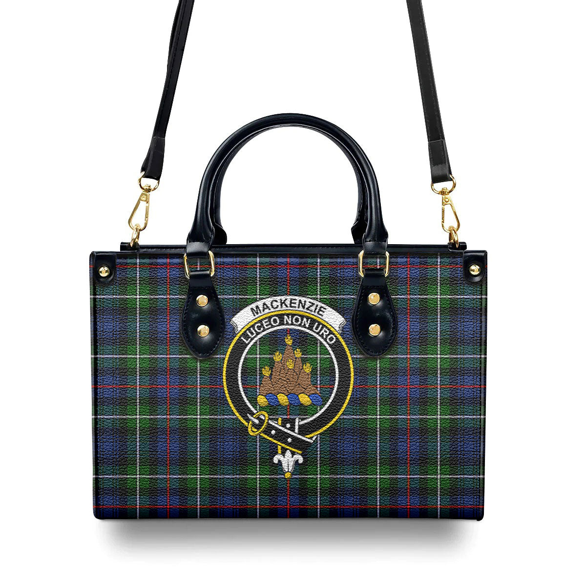 MacKenzie Modern Tartan Crest Leather Handbag