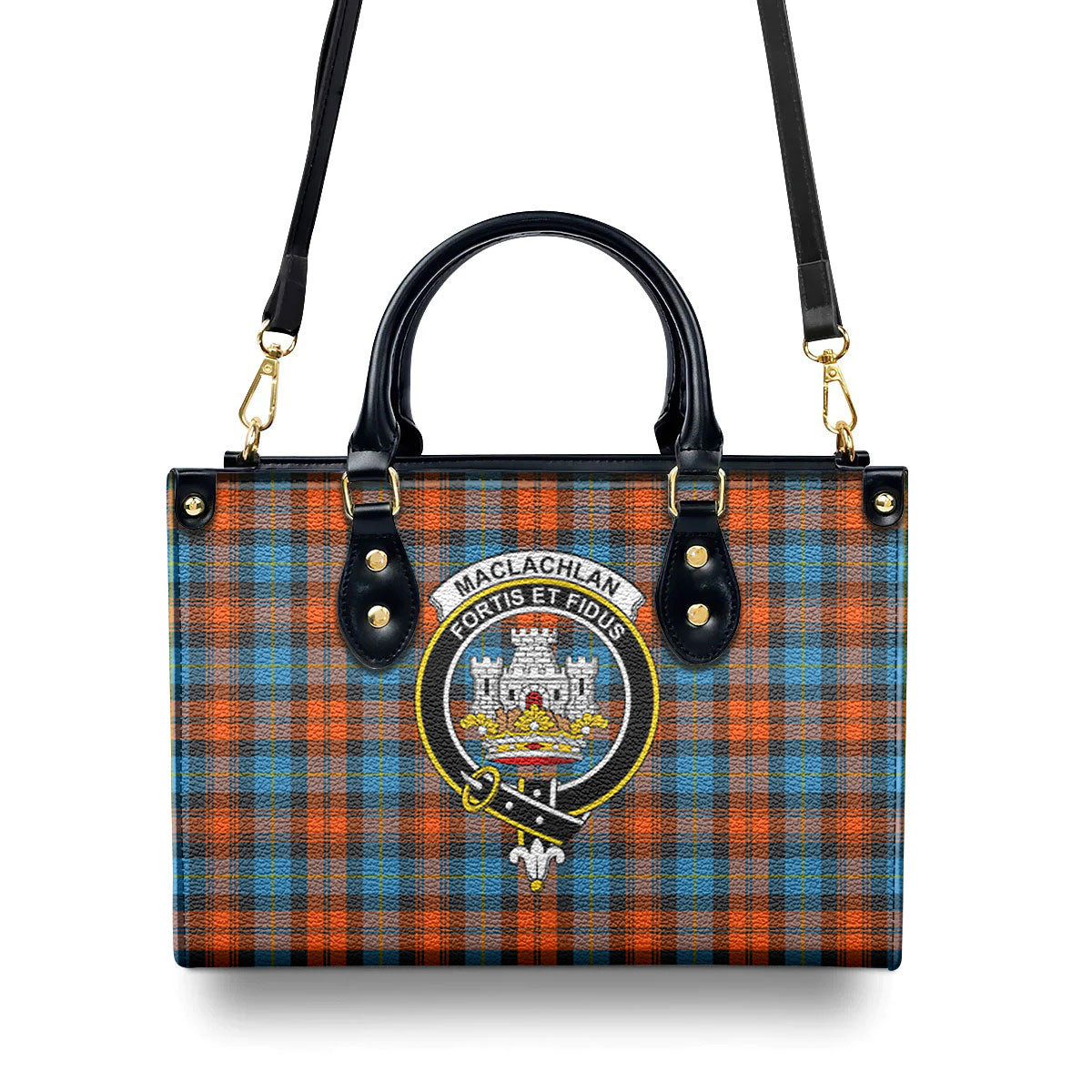 MacLachlan Ancient Tartan Crest Leather Handbag