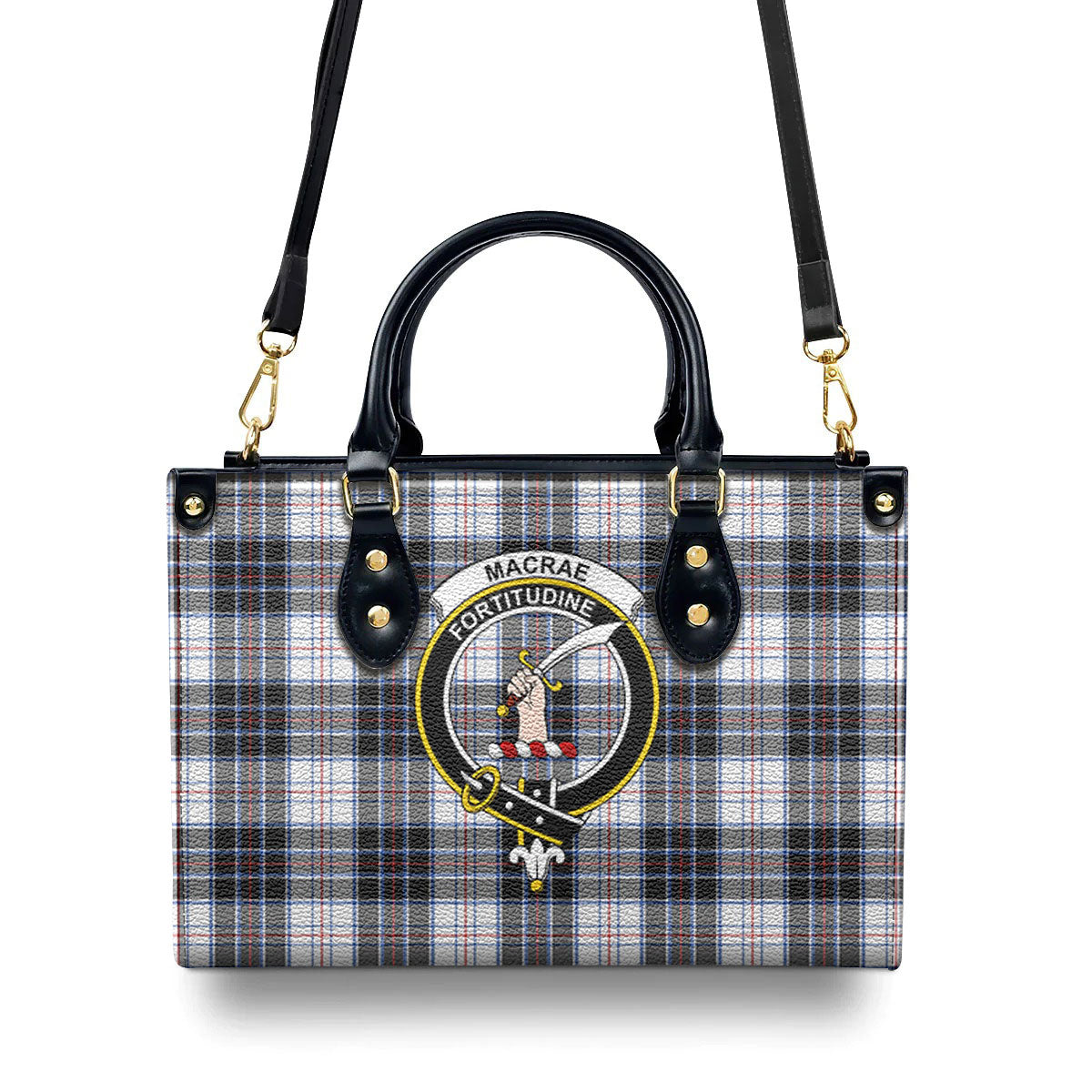 MacRae Dress Modern Tartan Crest Leather Handbag