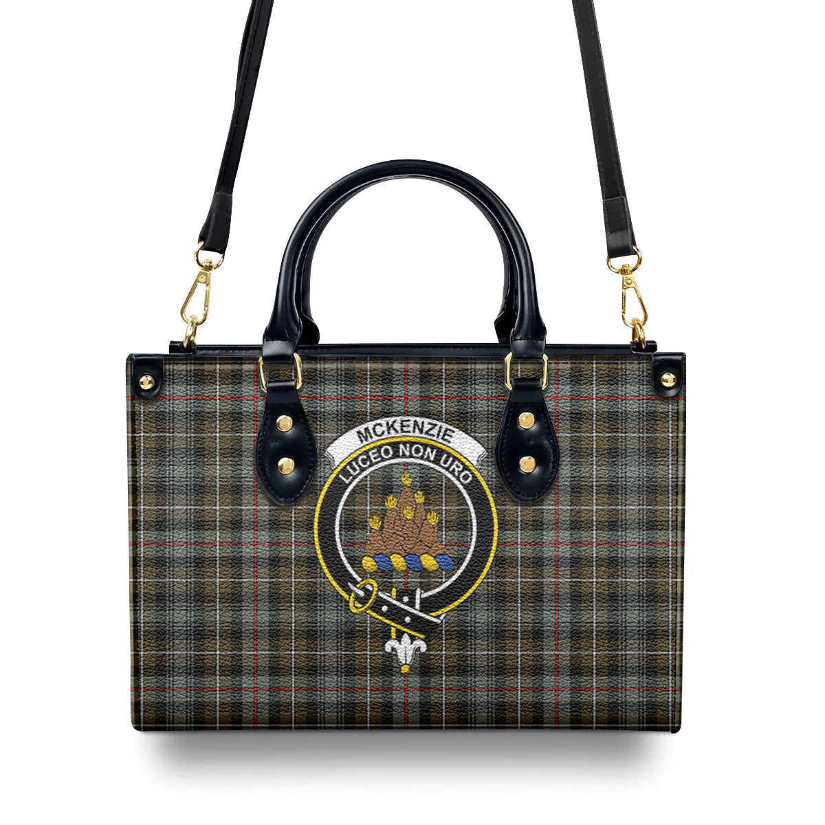 McKenzie Weathered Tartan Crest Leather Handbag