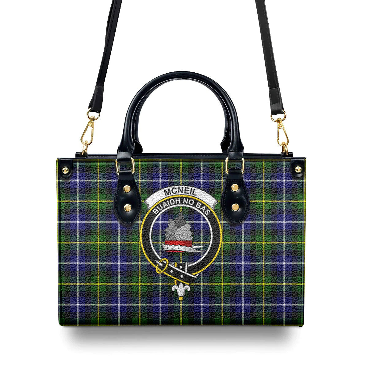 McNeil of Barra Modern Tartan Crest Leather Handbag