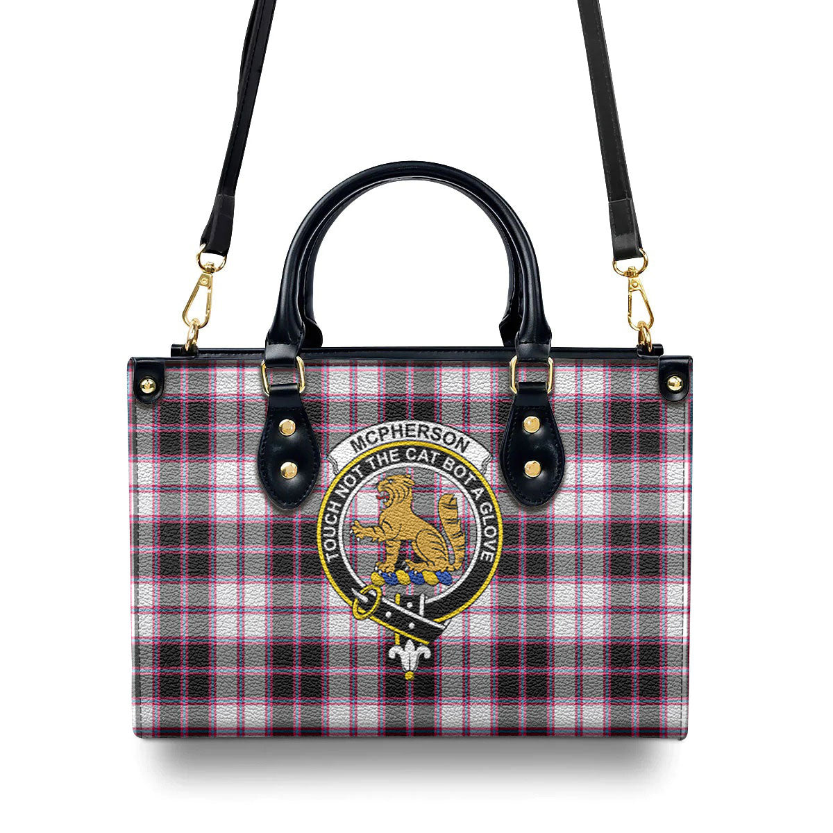 McPherson Hunting Modern Tartan Crest Leather Handbag