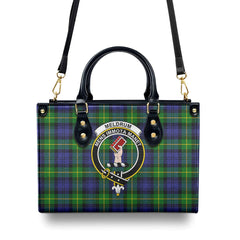 Meldrum Tartan Crest Leather Handbag