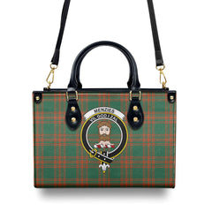 Menzies Green Ancient Tartan Crest Leather Handbag