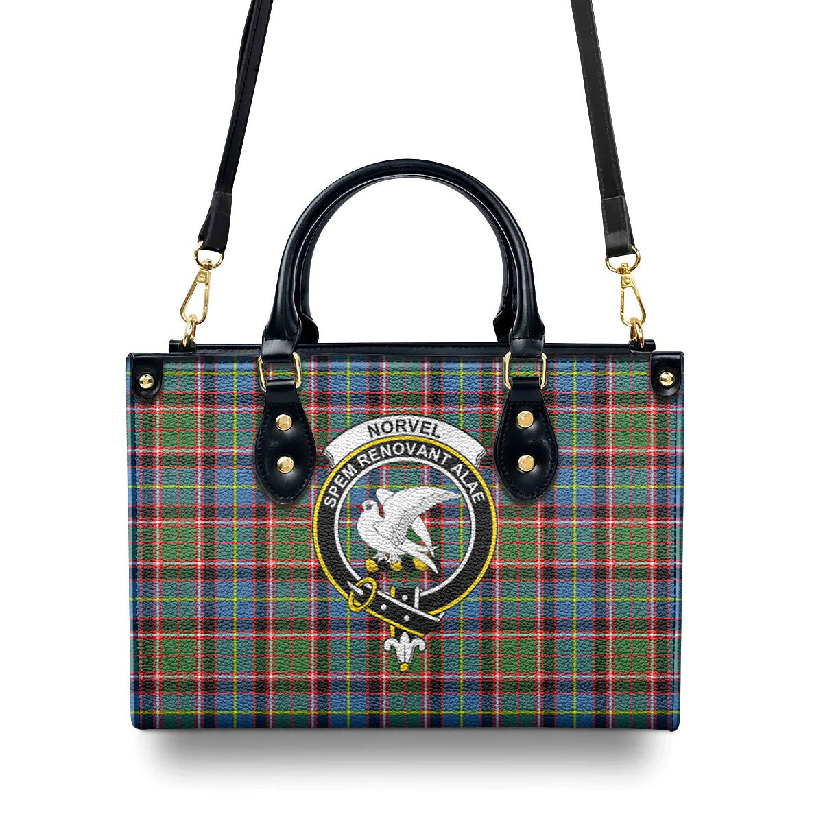 Norvel (or Norvill) Tartan Crest Leather Handbag