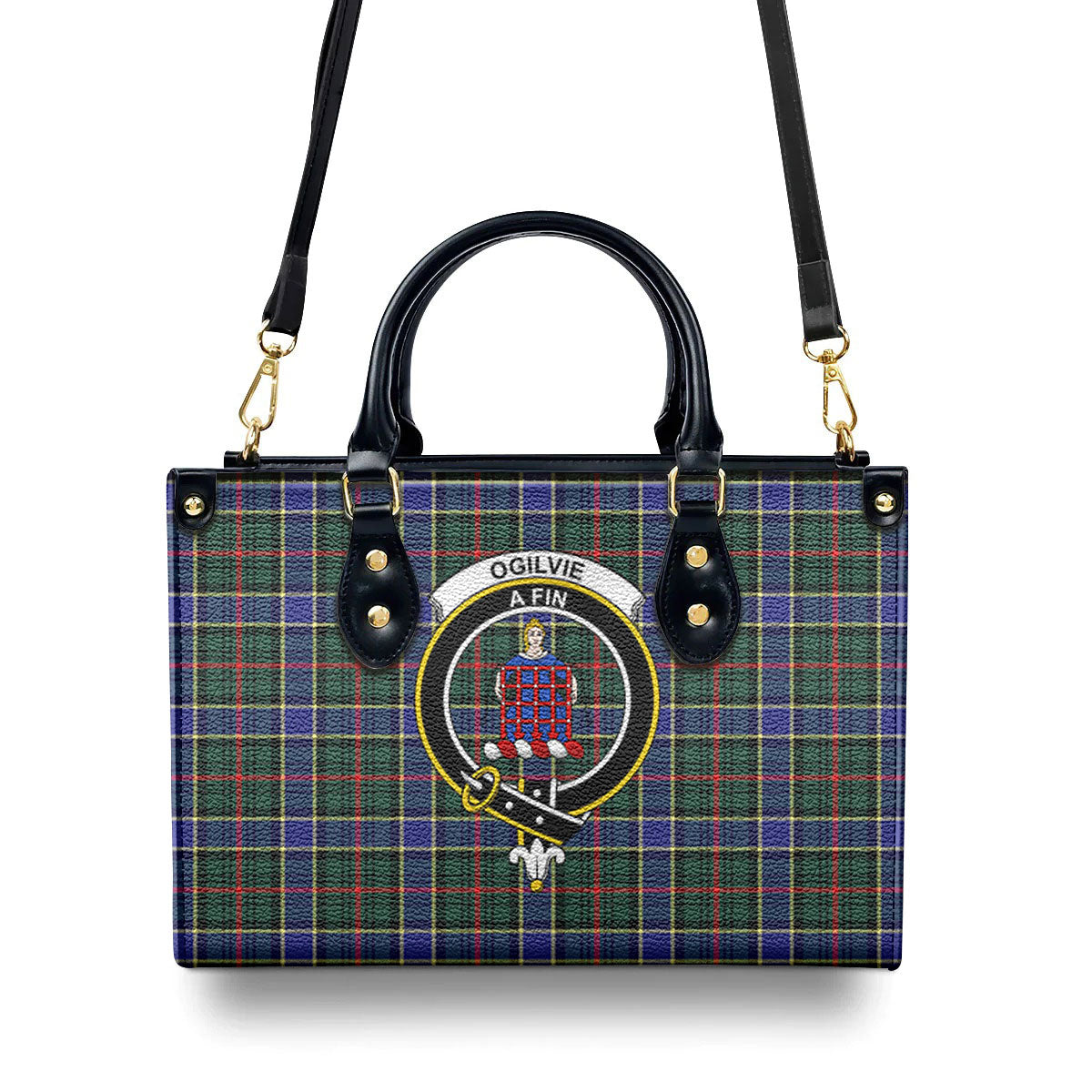 Ogilvie Hunting Modern Tartan Crest Leather Handbag