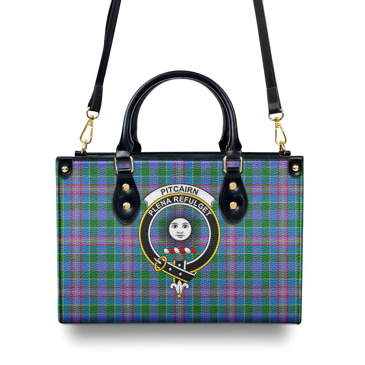 Pitcairn Hunting Tartan Crest Leather Handbag