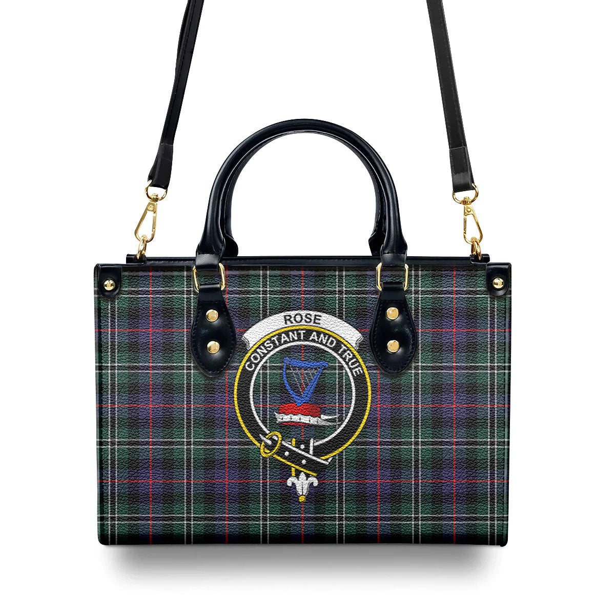 Rose Hunting Modern Tartan Crest Leather Handbag