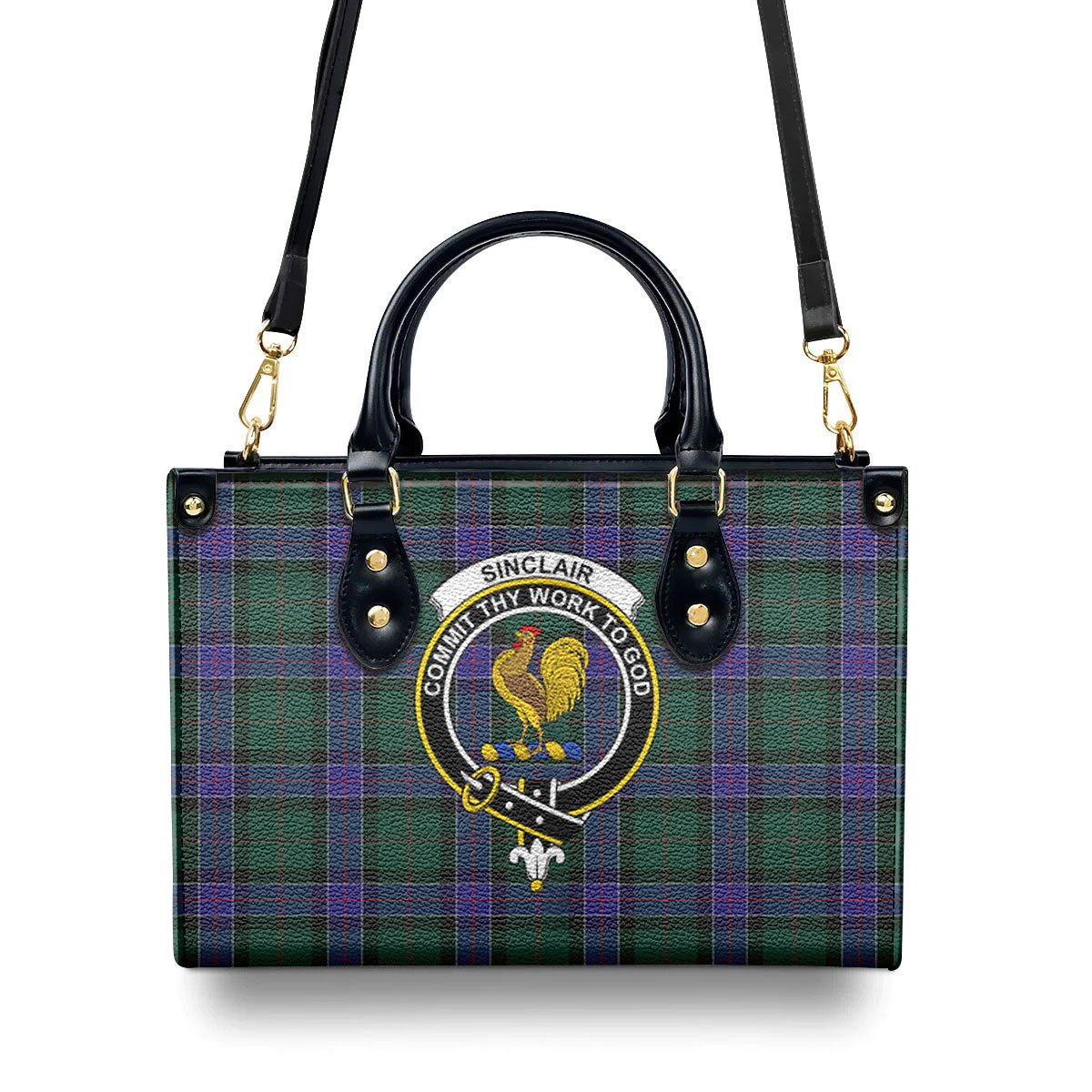 Sinclair Hunting Modern Tartan Crest Leather Handbag