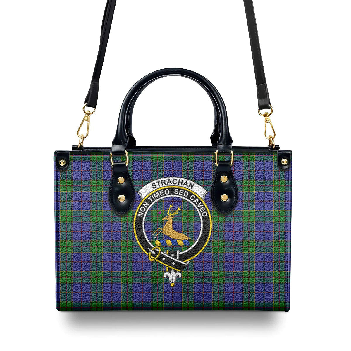 Strachan Tartan Crest Leather Handbag