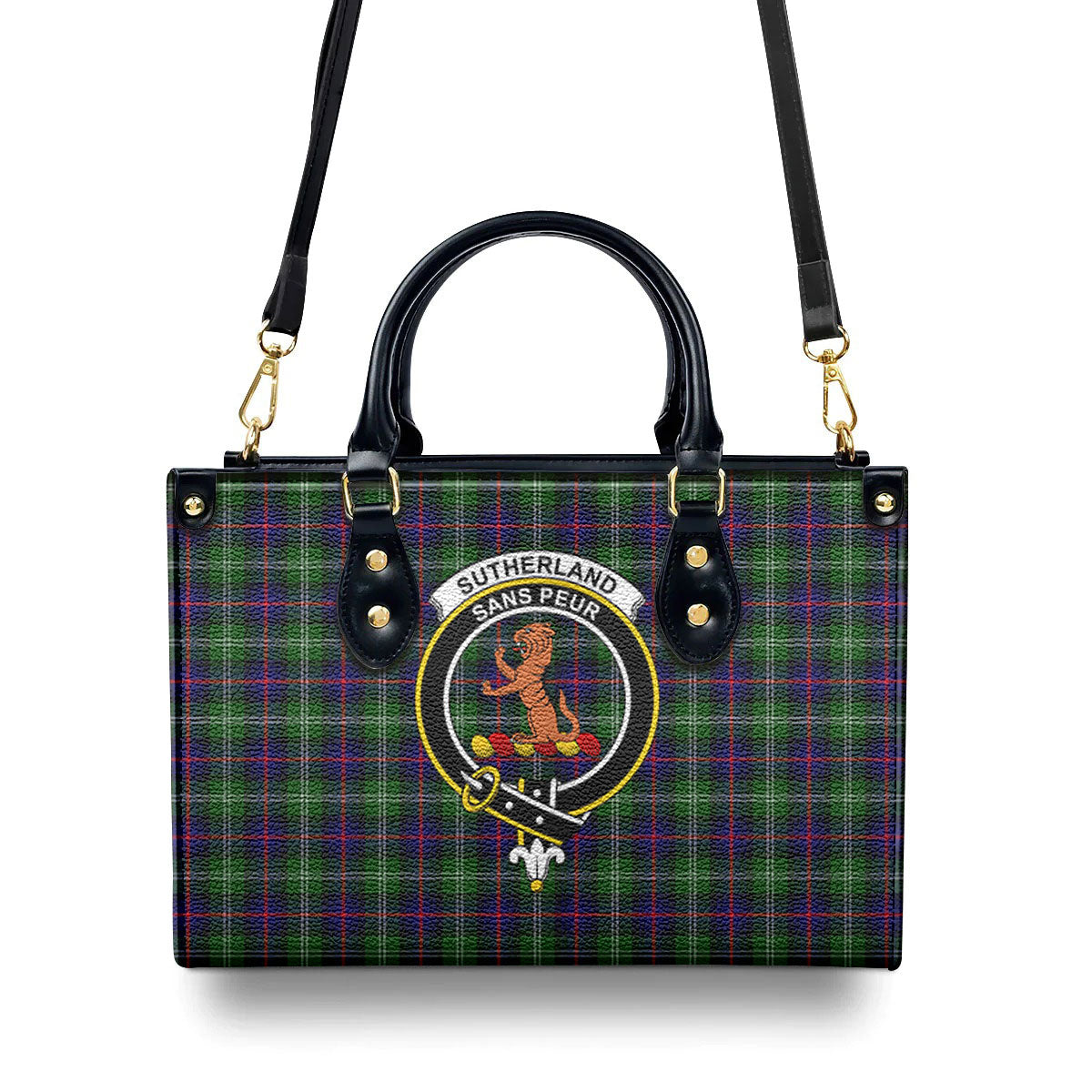 Sutherland Modern Tartan Crest Leather Handbag