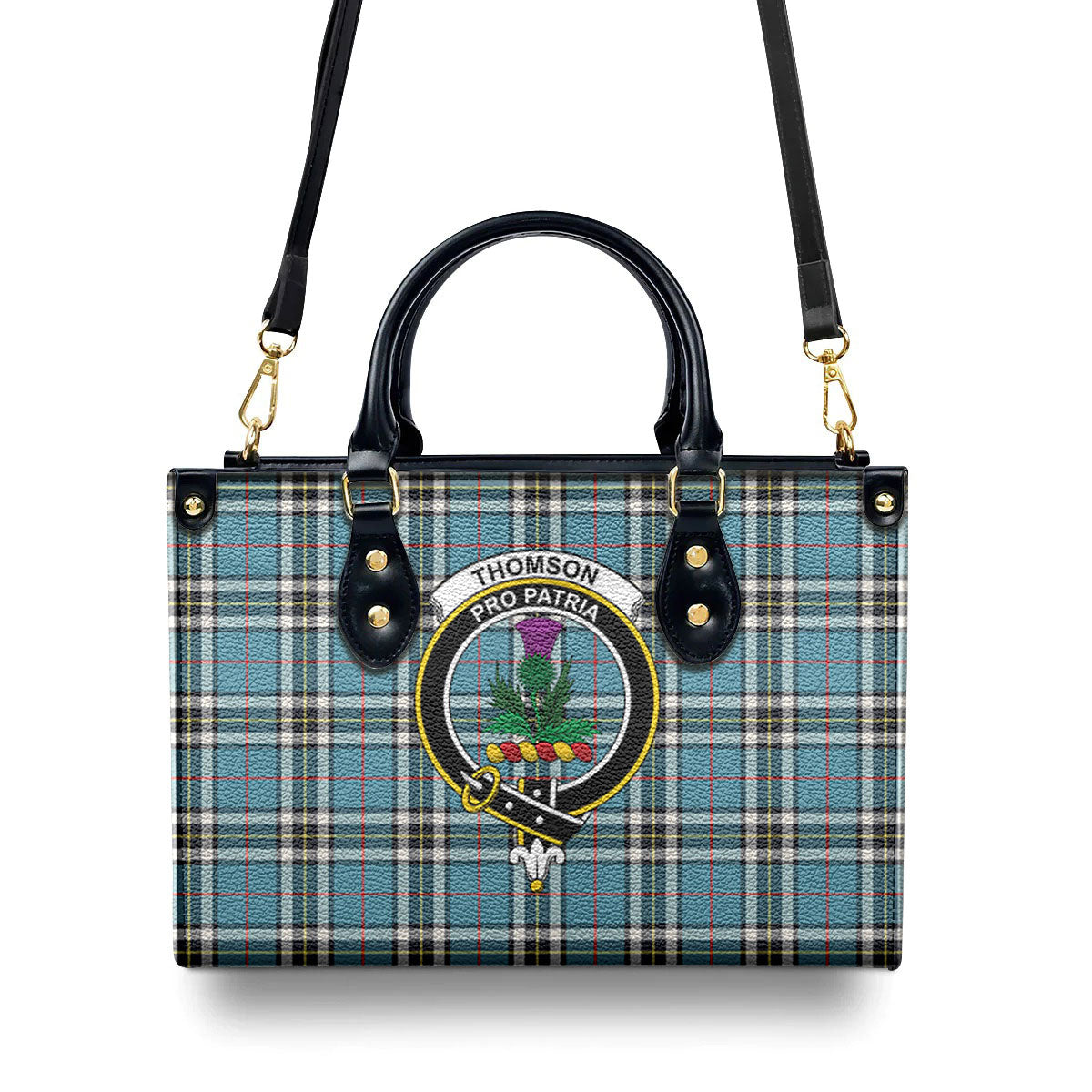 Thomson Blue Tartan Crest Leather Handbag