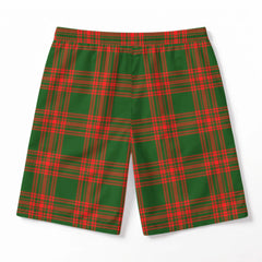 Menzies Green Modern Tartan Crest Men's Beach Shorts