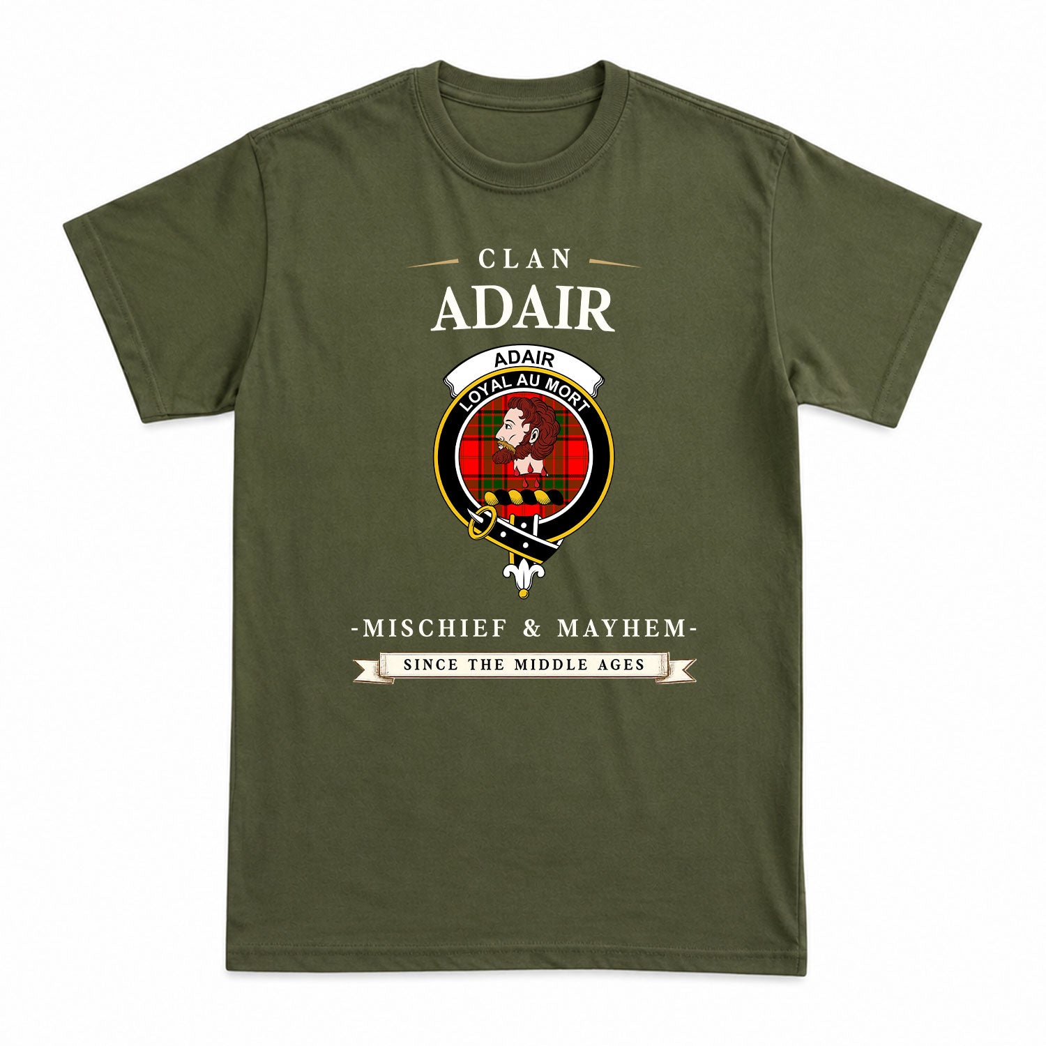 Adair Modern Tartan Crest Mischief and Mayhem T-shirt