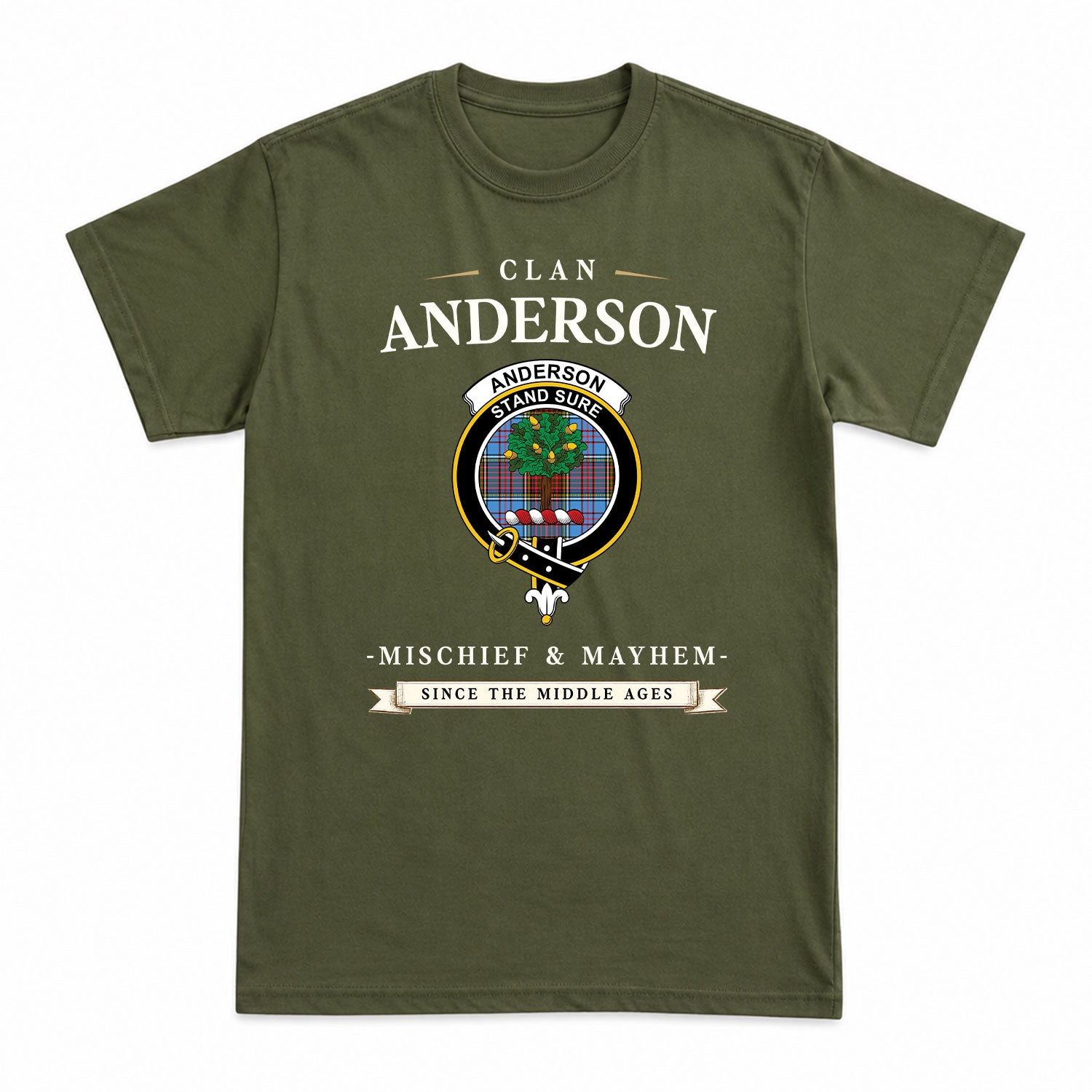 Anderson Modern Tartan Crest Mischief and Mayhem T-shirt