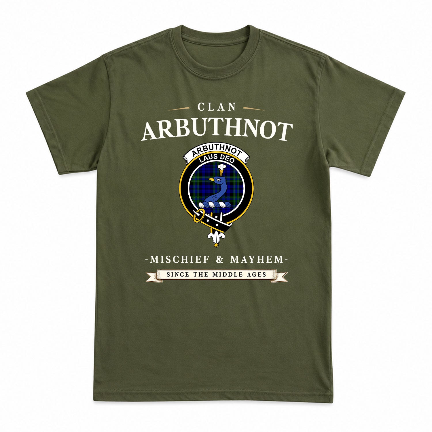 Arbuthnot Modern Tartan Crest Mischief and Mayhem T-shirt