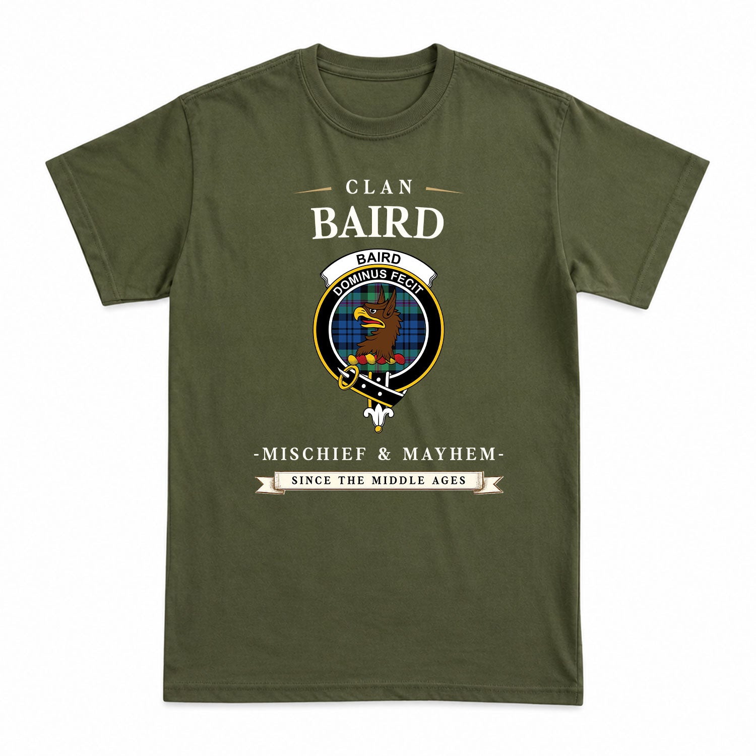Baird Ancient Tartan Crest Mischief and Mayhem T-shirt