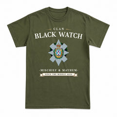 Black Watch Tartan Crest Mischief and Mayhem T-shirt