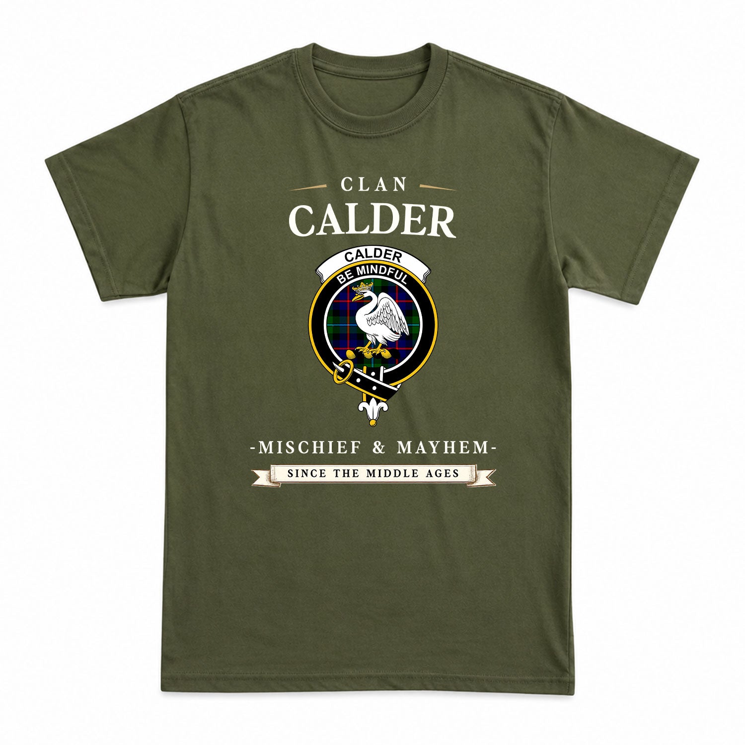 Calder (Calder-Campbell) Tartan Crest Mischief and Mayhem T-shirt