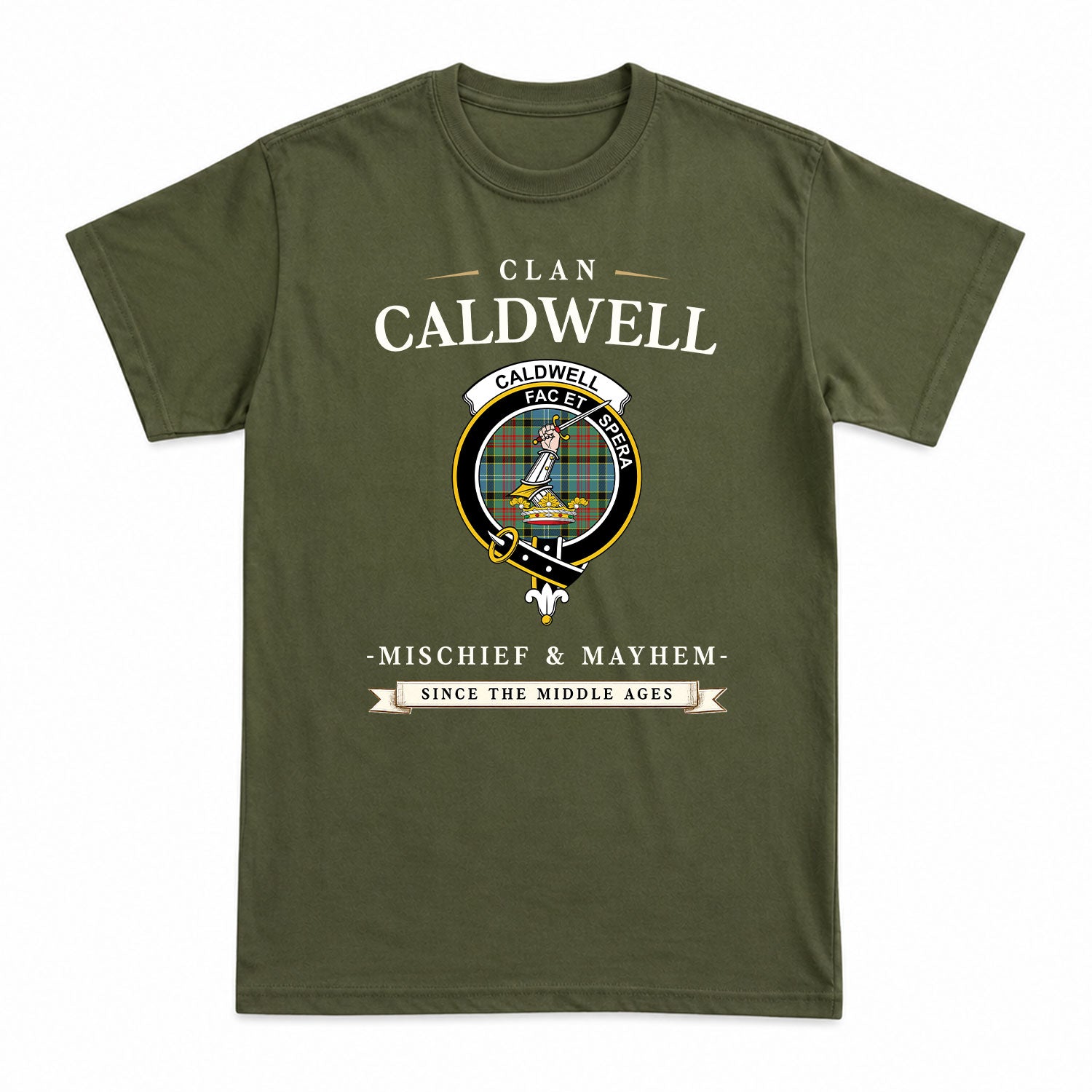 Caldwell Tartan Crest Mischief and Mayhem T-shirt